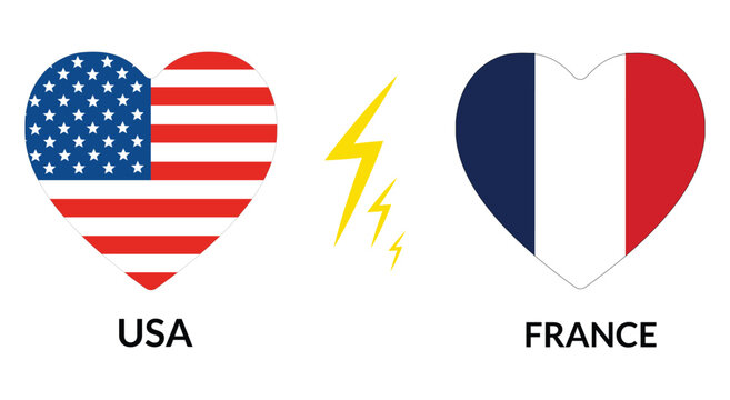 USA vs France Hearts with Lightning Bolt