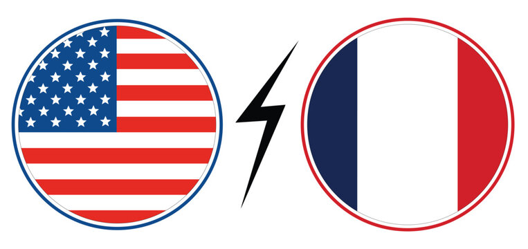 USA vs France Flag Comparison with Lightning Bolt