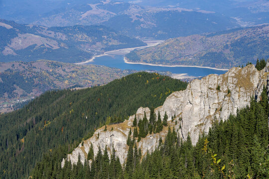 mountain landscape with mountains, view from Toaca Peak, Ceahlau Mountains, Romania 