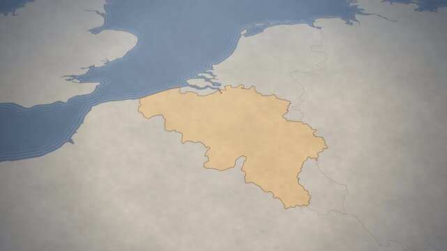 Vintage style map of Belgium highlighting the country's borders and geography within Western Europe.