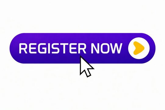 Purple register now button with cursor click action and location icon