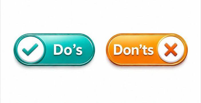 Do's and don'ts check button icons with tick and cross symbols