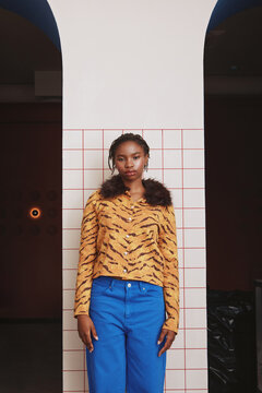 Colorful Fashion Portrait Black Woman In Interior