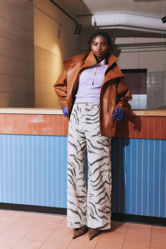 Stylish Fashion Portrait Black Woman Autumn Outfit