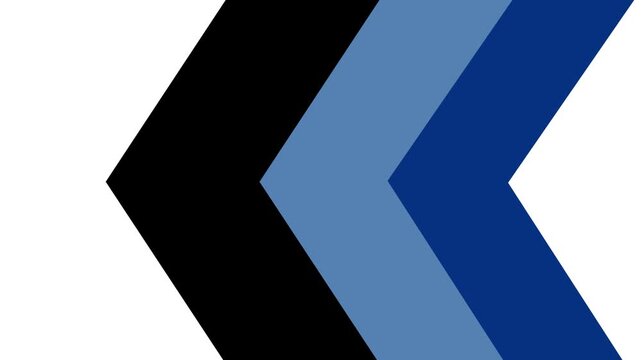 Left Direction Chevron Arrows in Black, Navy Blue and Light Blue, Bold Geometric Navigation Shapes for Business Presentation, Workflow, Reverse Movement and Minimal Graphic Design on White Background