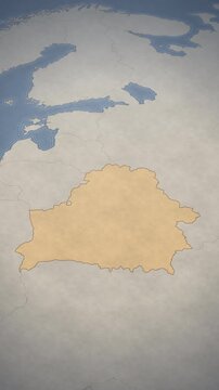 Vintage style map of Europe highlighting the borders and territory of Belarus.