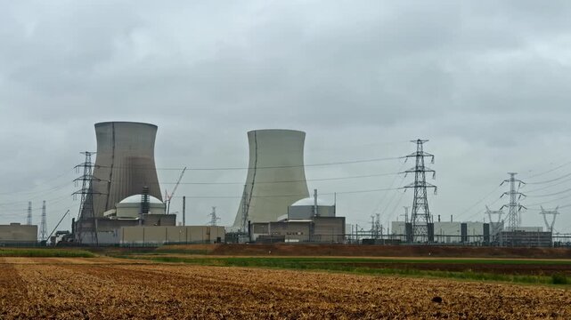 Doel Nuclear Power Plant in Doel, near Antwerp, showing nuclear reactors, cooling infrastructure and industrial facilities