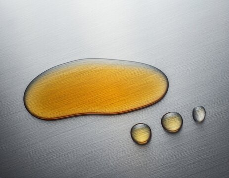 Amber Industrial Lubricating Oil on Brushed Steel Surface