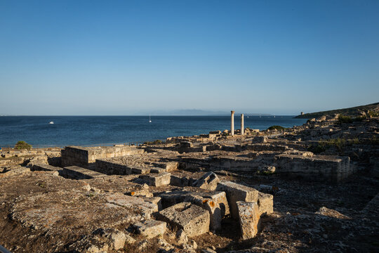Ancient Roman Ruins and Columns at Tharros Sardinia