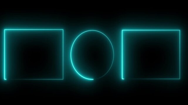 Neon glowing end screen template with animated rectangles and circle for you tube outro light frame