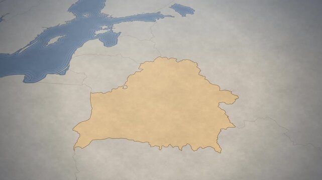 Vintage style map of Belarus highlighting the country's borders in Eastern Europe.