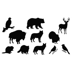 Obraz premium Set of wild forest animal silhouettes in black