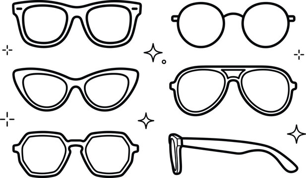 Trendy eyewear optical frames collection displaying diverse shapes like aviator cat eye round horn rimmed and side temple