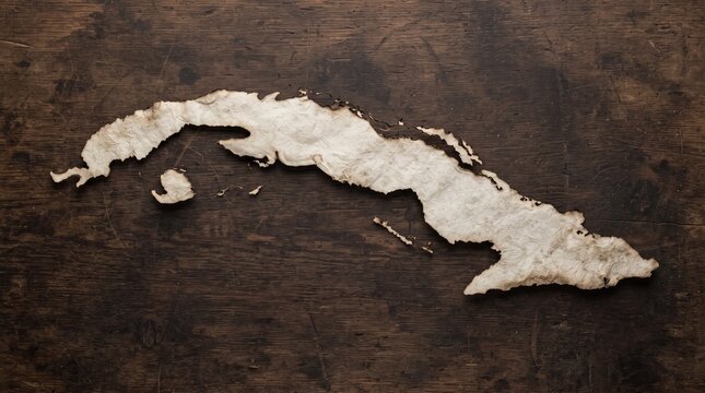 Old Parchment Paper Torn in Shape of Cuba, Vintage Background