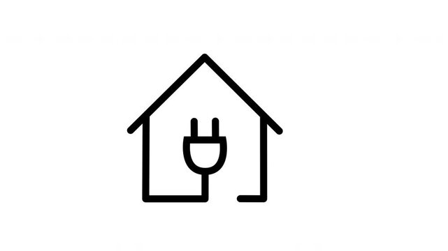 Electric car home charging station icon animation showing plug inside a house outline on white background