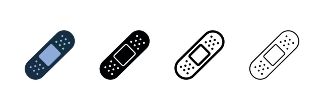 Medical band-aid or adhesive plaster icon set. First aid and wound care symbol.