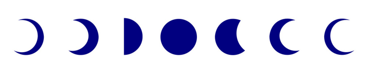 Navy Blue Moon Phase Illustration Set Isolated on Transparent Background PNG Lunar Vector Symbols © House of Designs