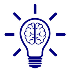 Navy Blue Knowledge Brain Light Bulb Icon Isolated on Transparent Background PNG Idea Vector Symbol © House of Designs