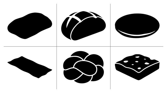 Various baked goods silhouettes set with bread, pastry and cake for food logos