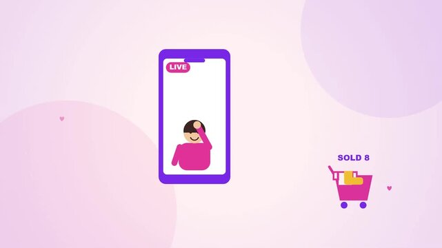 Animated Live Stream E-Commerce Shopping Concept showing Mobile Video Sales and Purchases