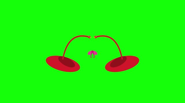 Animated Cherries and Dragonfly Heart Icon with Love Text on Chroma Key Green Screen Background
