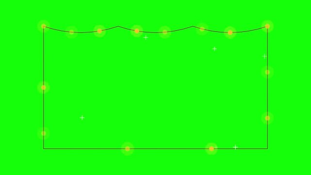 Animated Glowing Fairy Lights Garland Border Frame Overlay Animation on Green Screen Background