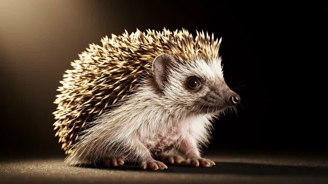 Hedgehog Slowly Unrolling and Revealing Spines on Dark Background Cute Small Mammal