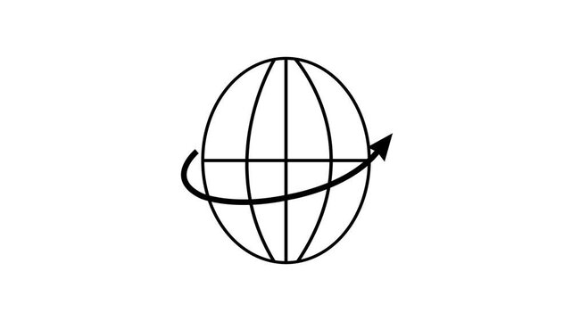 globe with orbiting arrow icon for worldwide rotation, global connectivity, international trade, planetary logistics, earth orbit