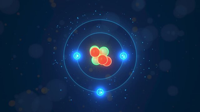 Lithium Atom Li with Electron Shells and Atomic Nucleus &ndash; 3D Animation for Chemistry Education and Science. 4k video. ProRes 4444.