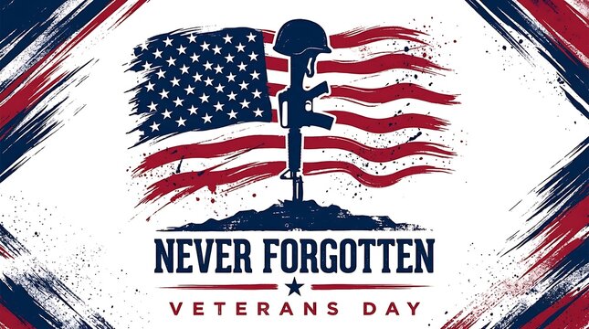 Military helmet and rifle memorial graphic for veterans day with battlefield cro