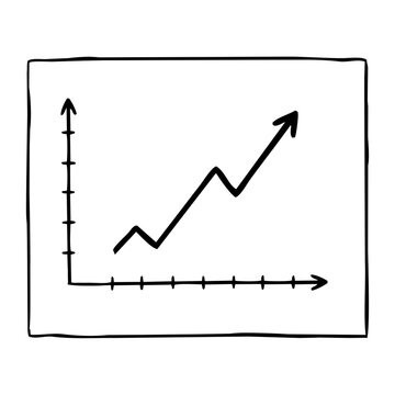 Hand drawn line chart with rising arrow, business growth graph