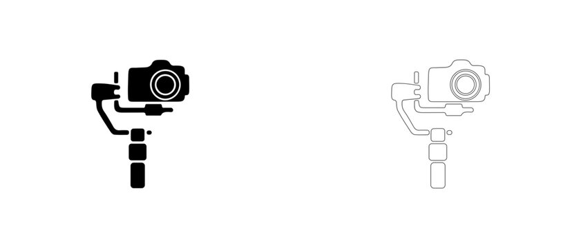 Camera gimbal stabilizer vector icon filled and outline, handheld steadycam equipment symbol.