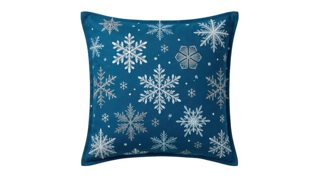 Decorative pillowcase with crisp snowflake pattern, smooth woven fabric and refined winter-season styling, photorealistic textile product photography, front view, sharp focus, high-resolution 8K