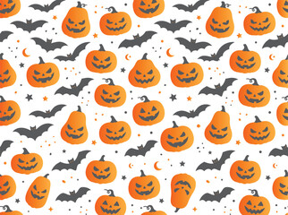 Obraz premium Halloween vector pattern with pumpkins. Spooky pumpkin and bat pattern