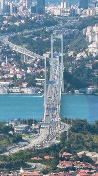 Traffic on a busy bridge in Istanbul during the day