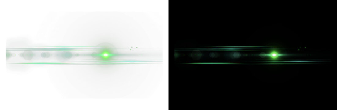 Cinematic green lens flare with horizontal light streak, anamorphic green glow effect for video editing, futuristic sci-fi light leak overlay.