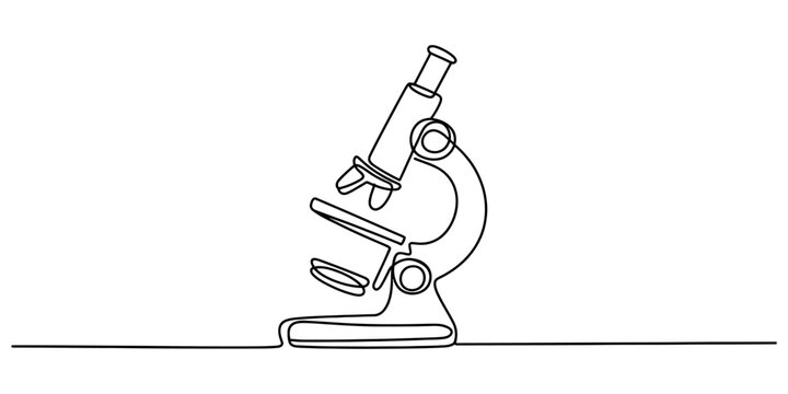 Continuous single line drawing of a microscope for science and biology research isolated on a white background in a simple modern minimalist art style Vector, illustration