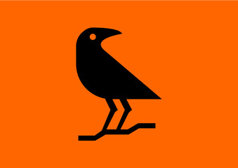 Fototapeta premium Minimalist Black Bird Crow Raven Logo Vector Isolated on Orange Background, Modern Abstract Wildlife Animal Emblem Symbol for Brand Identity App Icon