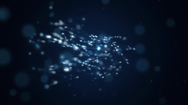 A horizontal stream of luminous blue particles rushes from left to right across a dark field, trailing light streaks like training data flowing into a model. Suits machine learning, data transfer, hi