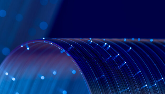 Blue data flow stream with glowing connectivity network