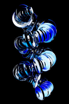 Abstract 3d glass spiral circles with blue data flow