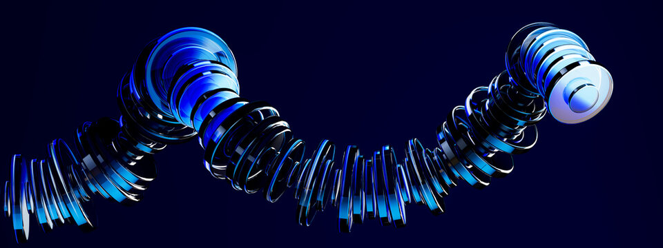 Abstract 3d glass spiral with blue data flow and circles
