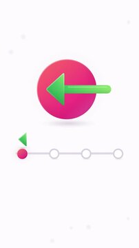 Animated green back arrow button with a progress bar showing a step by step rewind or undo action.