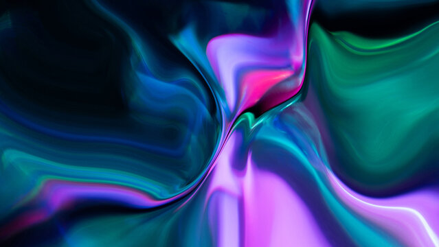 Abstract neon fluid waves in blue, purple and teal