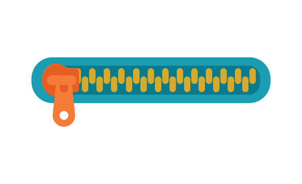 Closed teal zipper with orange pull tab flat vector illustration