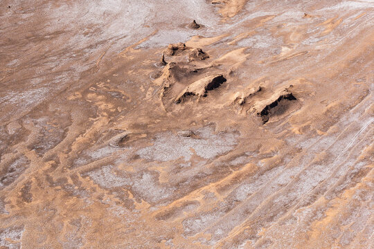 Abstract salt crust patterns across an arid desert landscape