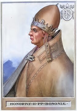 Honorius II, originally Lamberto Scannabecchi (born around 1060 in the area of today's Casalfiumanese near Imola, died 13 February 1130), was pope from 1124 until his death, Historical, authentic, digitally restored reproduction from a 19th century original, Record date not stated, subsequently coloured