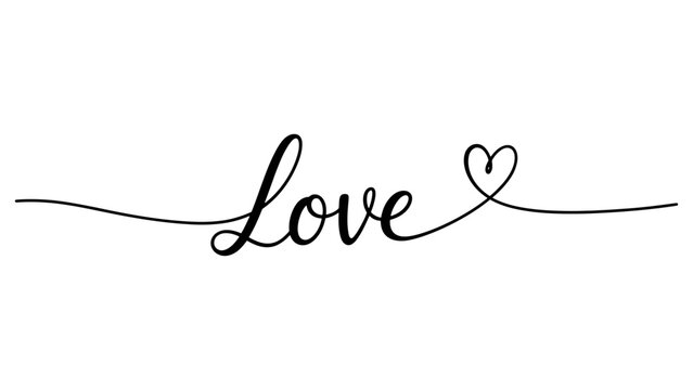 Continuous single line drawing of the word love with a small heart symbol isolated on white background, Vector, illustration