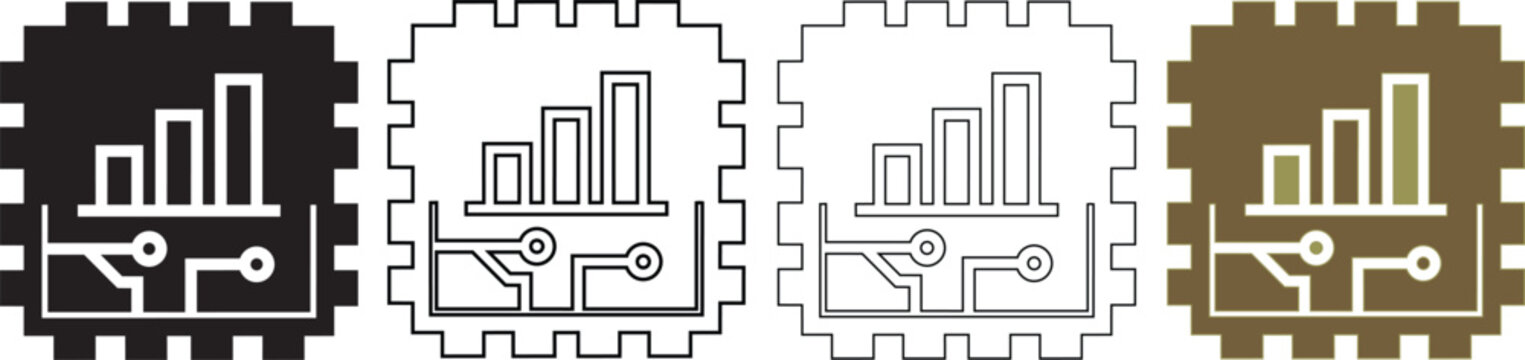 Creative gear icons with circuit board and bar chart graphics