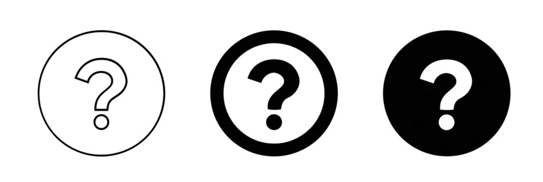 Set of black and white question mark circle icons for help and